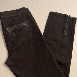 Cache black jeggings jeans, size 6. Zipped ankles, , rhinestones back pockets.